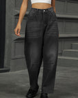 Half Elastic Waist Straight Leg Jeans