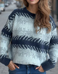 Contrast Round Neck Dropped Shoulder Sweater