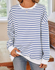 Lovelet Striped Round Neck Long Sleeve Sweatshirt