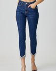 RISEN Full Size Embellished Mid Rise Crop Skinny Jeans