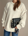 Contrast Trim Round Neck Dropped Shoulder Sweater