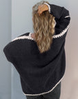 Double Take Contrast Open Front Dropped Shoulder Cardigan