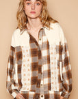 POL Plaid & Star Patchwork Contrast Long Sleeve Shacket