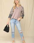 Light Gray Celeste Full Size Color Block Printed Round Neck T-Shirt