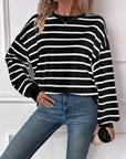 Lovelet Striped Round Neck Long Sleeve Sweatshirt