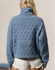 Double Take Half Zip Long Sleeve Quilted Sweatshirt with Pocket