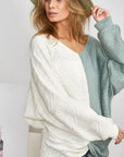 BiBi Twist Front Contrast Cable Knit Top