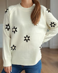 Flower Round Neck Raglan Sleeve Sweater