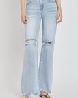 Light Gray Risen Full Size High Rise Distressed Wide Leg Jeans