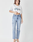 Light Gray RISEN Distressed Slim Cropped Jeans