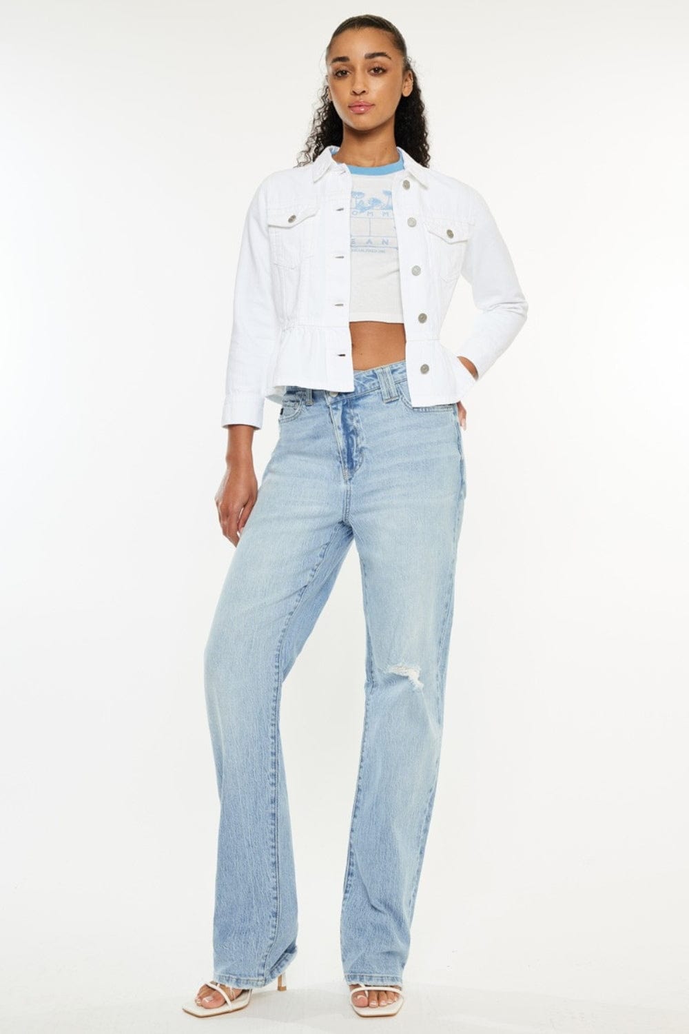 White Smoke Kancan Distressed High Waist Straight Jeans