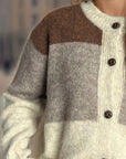 Color Block Round Neck Button Up Cardigan