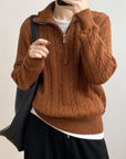 Cable-Knit Half Zip Long Sleeve Sweater