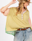 Light Gray SAGE + FIG Color Block Bubble Sleeve Top Sentient Beauty Fashions Apparel & Accessories