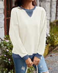 Lovelet Contrast Round Neck Long Sleeve Sweatshirt