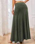 Solid Elastic Waist Maxi Skirt