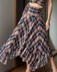 Dark Slate Gray Plaid Asymmetrical Ruffle Hem Skirt