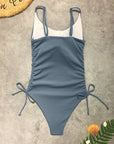 Dark Gray Drawstring Scoop Neck Sleeveless One-Piece Swimwear Sentient Beauty Fashions Apparel & Accessories