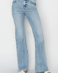 Light Gray RISEN Full Size High Rise Raw Cut Hem Bootcut Jeans