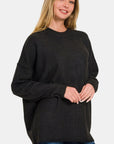 White Smoke Zenana High-Low Hem Drop Shoulder Sweater