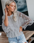 Light Slate Gray Round Neck Three-Quarter Sleeve Blouse