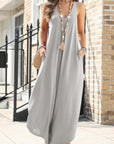 Gray Pocketed Scoop Neck Wide Leg Jumpsuit