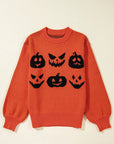 Pumpkin Pattern Round Neck Sweater