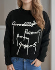 Letter Contrast Round Neck Dropped Shoulder Sweater