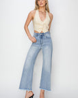 RISEN High Rise Crop Wide Fray Hem Jeans