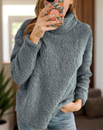 Fuzzy Turtleneck Long Sleeve Sweatshirt