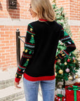 Christmas Print Sequin Round Neck Sweater