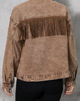 Fringe Trim Snap Down Denim Jacket