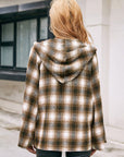 Gray Pocketed Plaid Long Sleeve Hooded Jacket