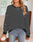 Lovelet Striped Round Neck Long Sleeve Sweatshirt