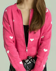 Heart Round Neck Zip Up Cardigan