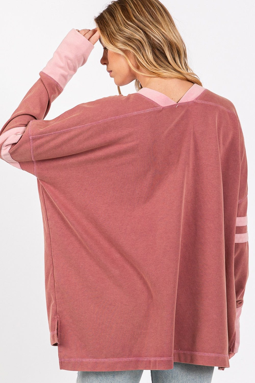 Rosy Brown SAGE + FIG Mineral Wash Side Slit Contrast T-Shirt