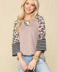 Wheat Celeste Full Size Color Block Printed Round Neck T-Shirt