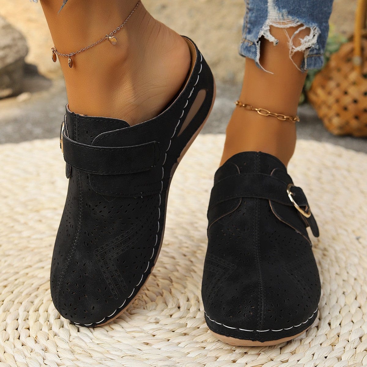 Gray Suede Round Toe Wedge Sandals