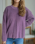 Solid Color Round Neck Long Sleeve Sweater