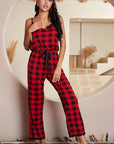 Plaid Lace Trim Spaghetti Strap Jumpsuit