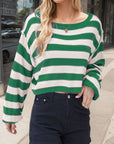 Striped Dropped Shoulder Long Sleeve Sweater