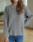 Solid Color Round Neck Long Sleeve Sweater