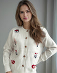 Button Up Round Neck Long Sleeve Cardigan