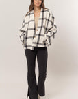 HYFVE Plaid Long Sleeve Jacket with Side Slit Pockets