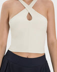 Gray Crisscross Grecian Neck Active Cami Sentient Beauty Fashions Apparel & Accessories