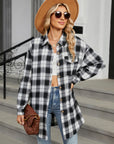 Plaid Collared Neck Long Sleeve Shirt