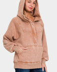 Zenana Acid Wash Fleece Kangaroo Hoodie