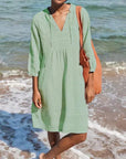 Full Size Tied Three-Quarter Sleeve Mini Dress