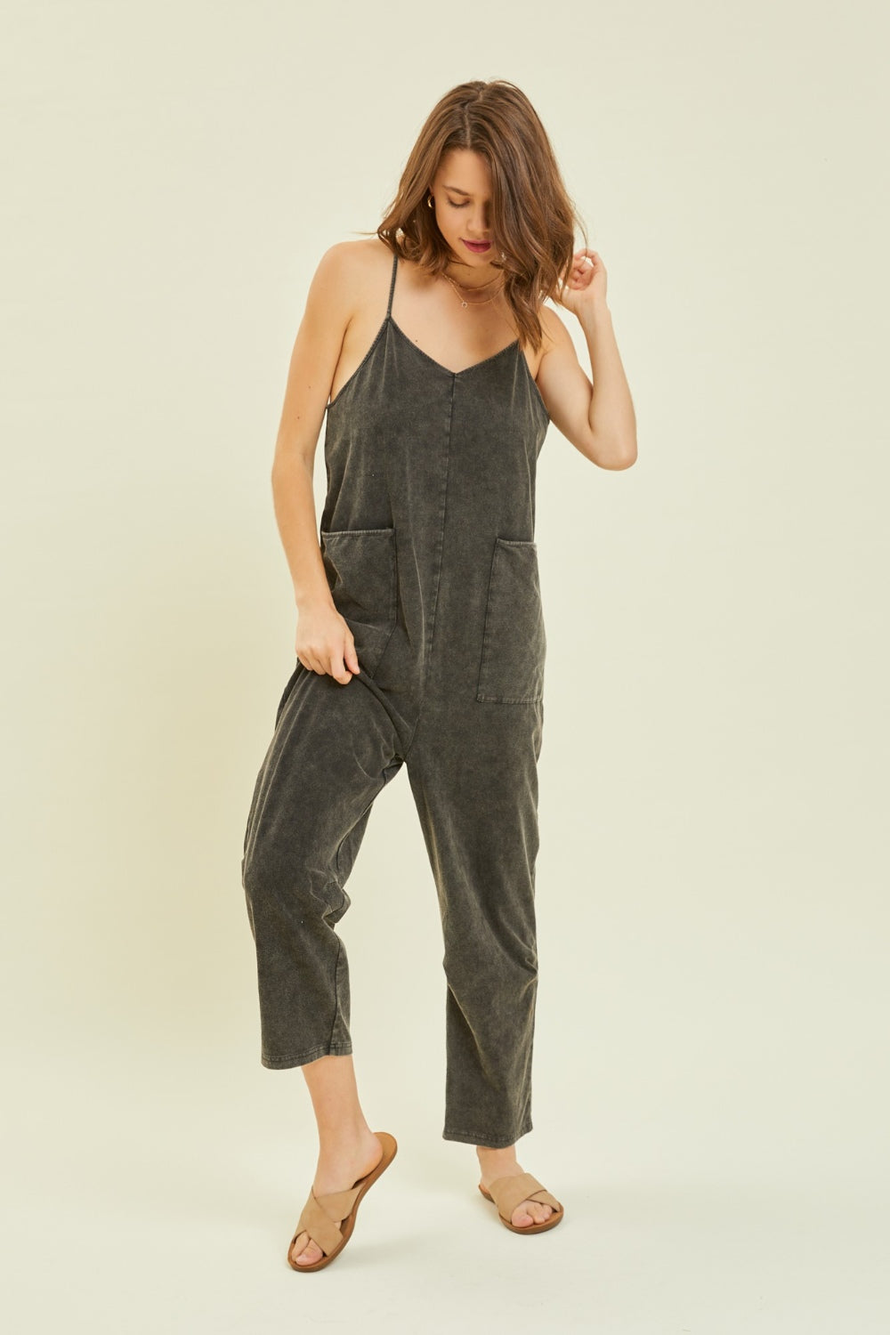 Light Gray HEYSON Full Size Mineral-Washed Oversized Jumpsuit with Pockets Sentient Beauty Fashions Apaparel & Accessories