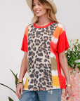 Light Gray Celeste Full Size Leopard Color Block T-Shirt